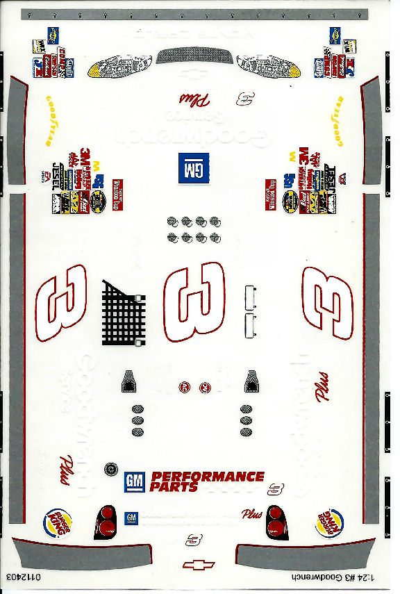 Back! Grafix 3 Goodwrench 1/24 Scale Slot Car Vinyl Decal